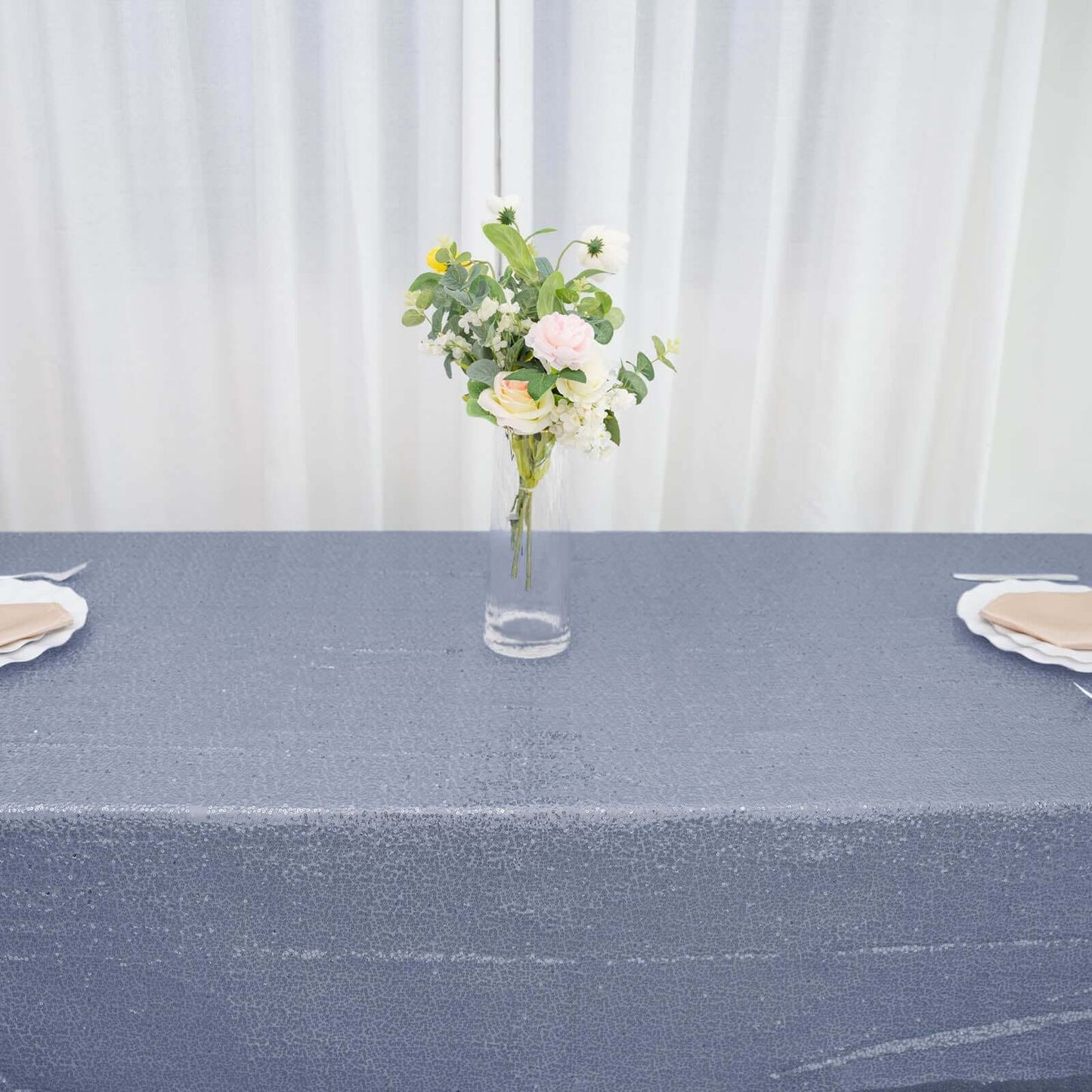 Sequin 90"x132" Rectangle Tablecloth Dusty Blue - Seamless Sparkly Table Cover