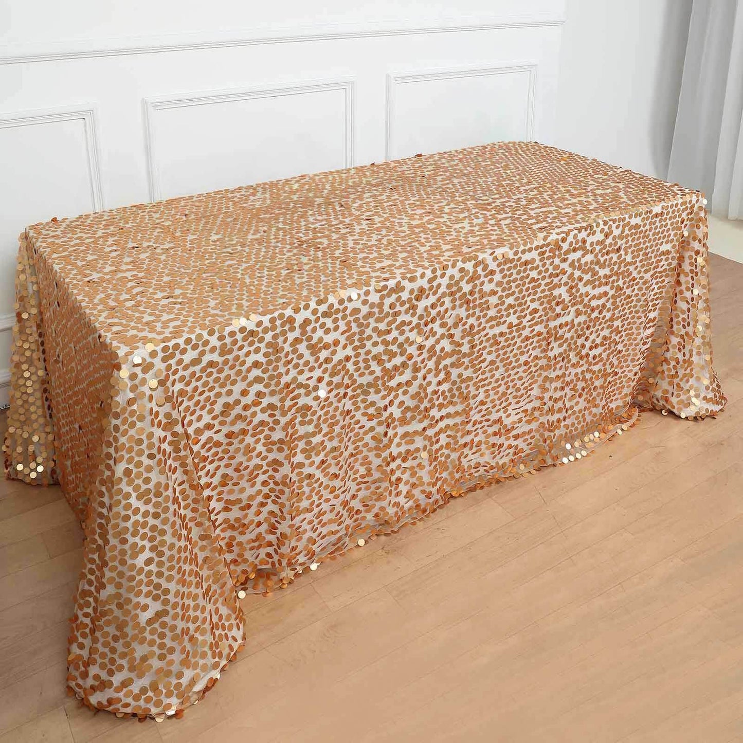 Sequin 90"x156" Rectangle Tablecloth Matte Champagne - Seamless Big Payette Table Cover