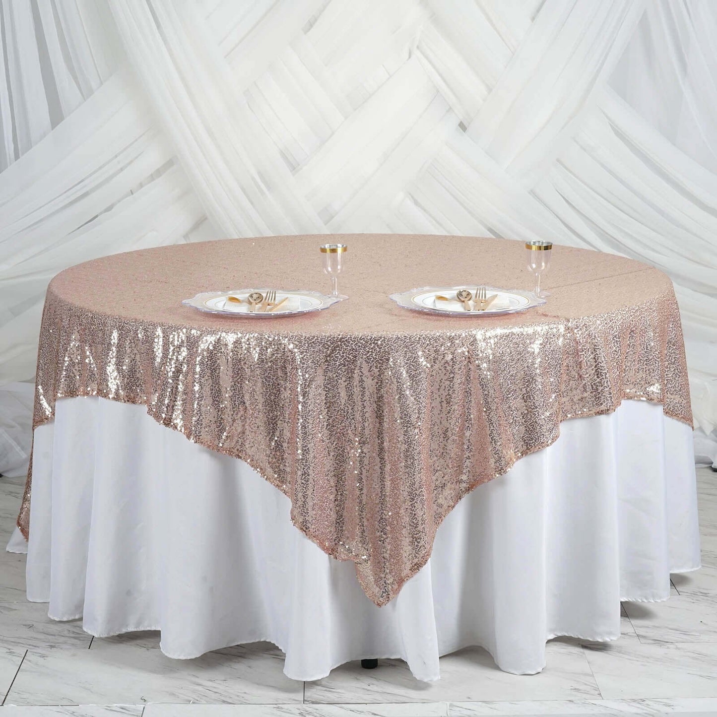 Sequin 90"x90" Table Overlay Square Tablecloth Blush - Sparkly Table Cover