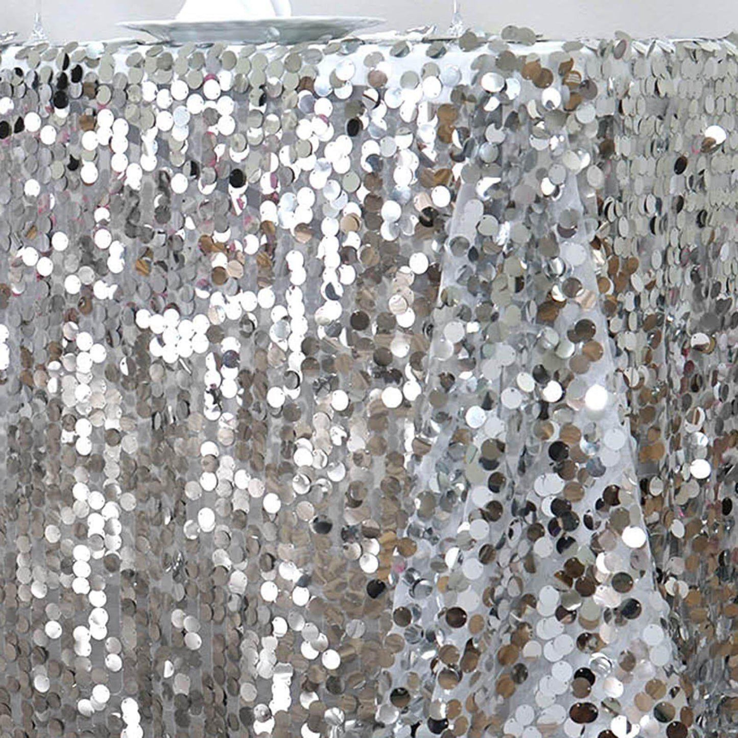 Sequin 90"x156" Rectangle Tablecloth Silver - Seamless Big Payette Table Cover