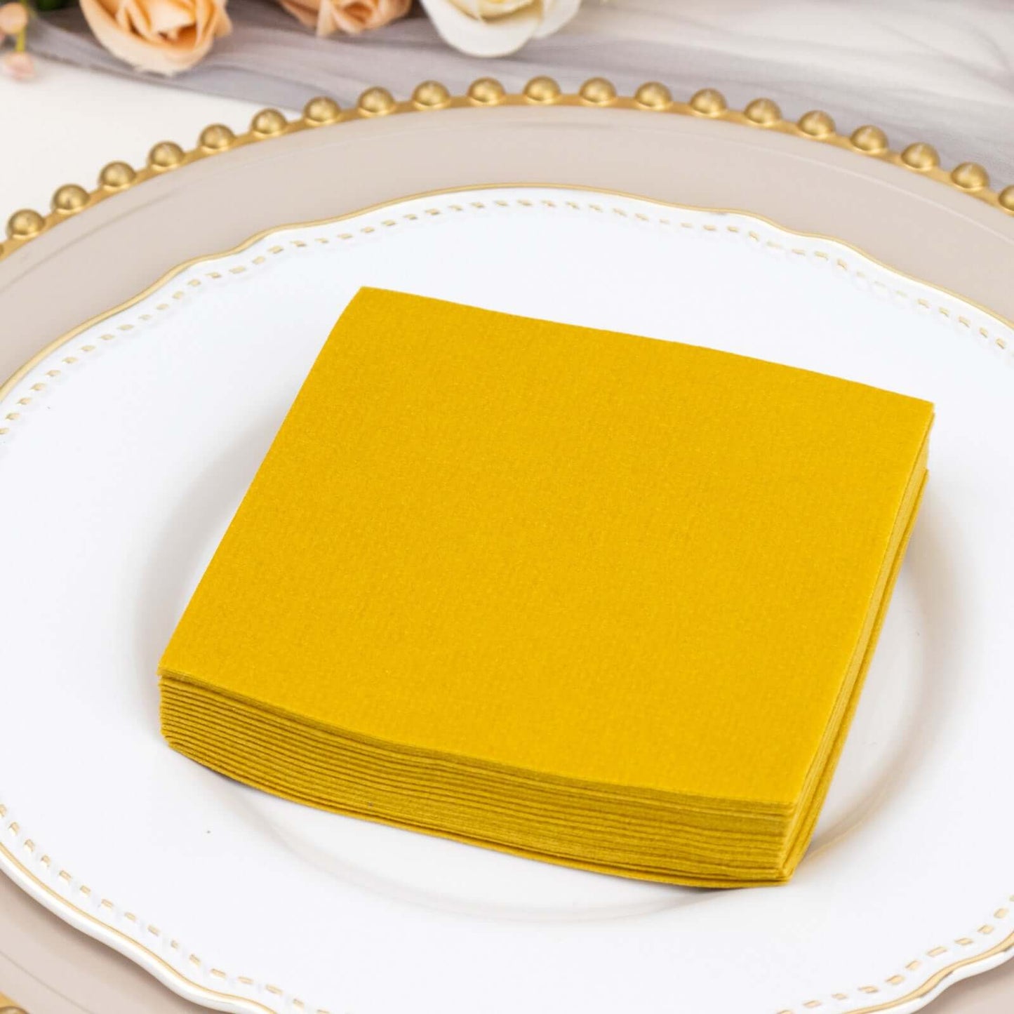 20 Pack Linen-Like Paper 5"x5" Napkins Gold - Highly Absorbent & Disposable Airlaid Beverage Napkins