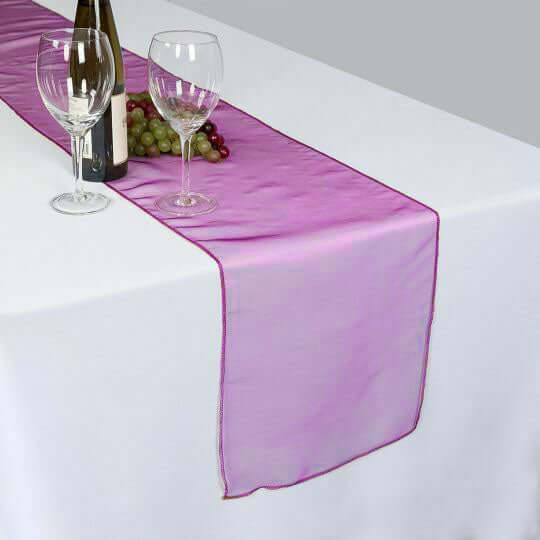 10 Pack Sheer Organza 14"x108" Table Runners Fuchsia - Soft and Lightweight Table Accent