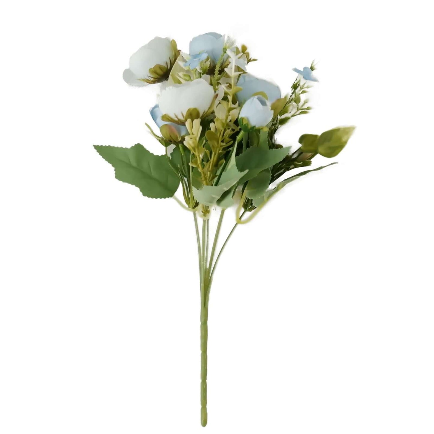 4 Pack 12" Artificial Dusty Blue Ranunculus Silk Flower Bridal Bouquets, Faux Buttercup Floral Arrangement