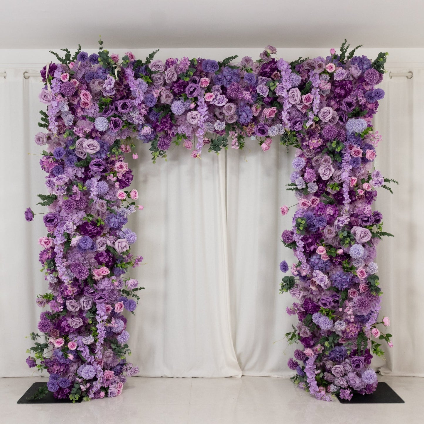 8ftx8ft Roll Up Flower Backdrop for Arch Stand, Lavender Lilac with Fabric Backing - Artificial Silk Roses, Hydrangeas & Chrysanthemums for Weddings