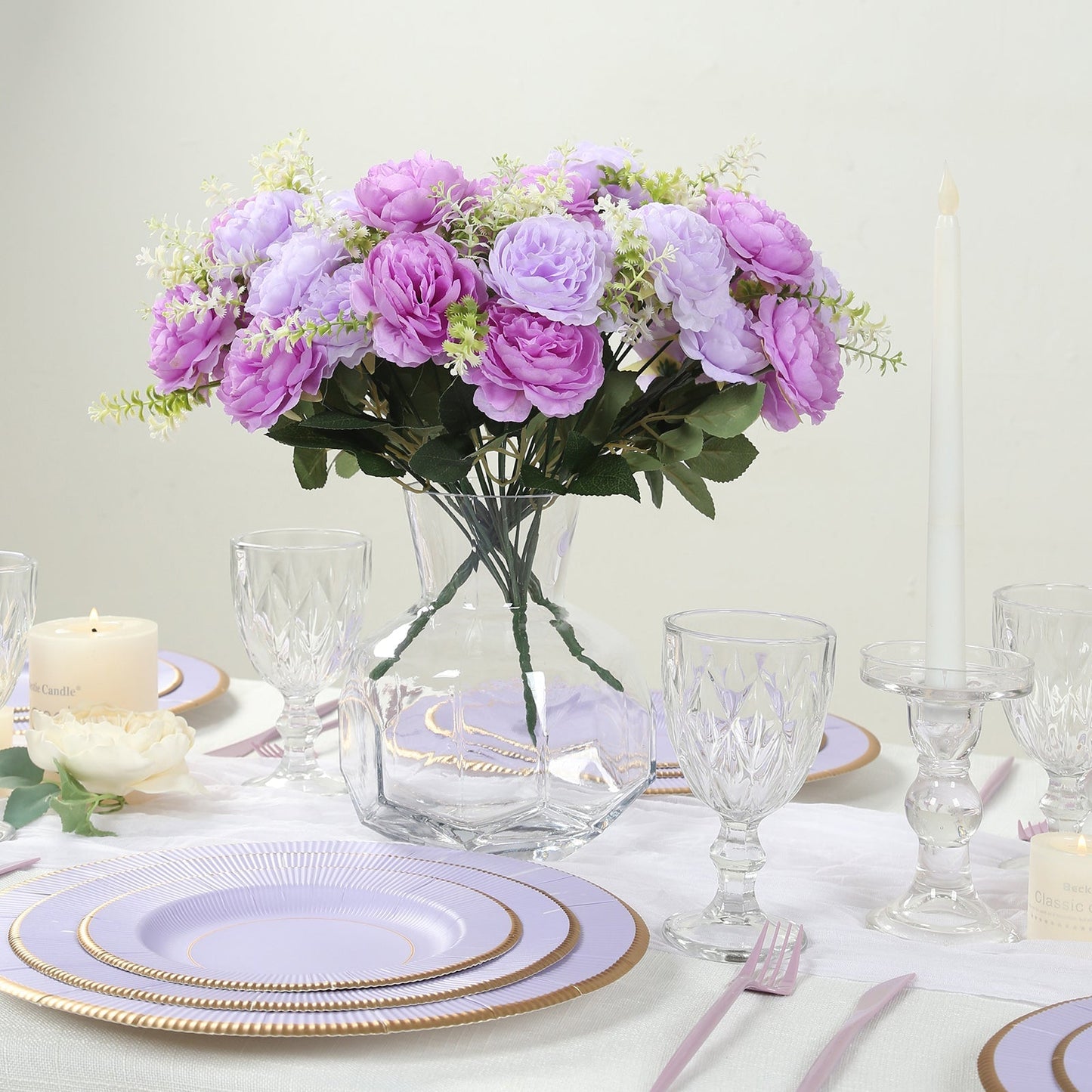 2-Pack Silk Peony Bouquet 14" Lavender Lilac â€“ Lifelike Artificial Flower Arrangement for Vase Display, Events & Everyday Decor