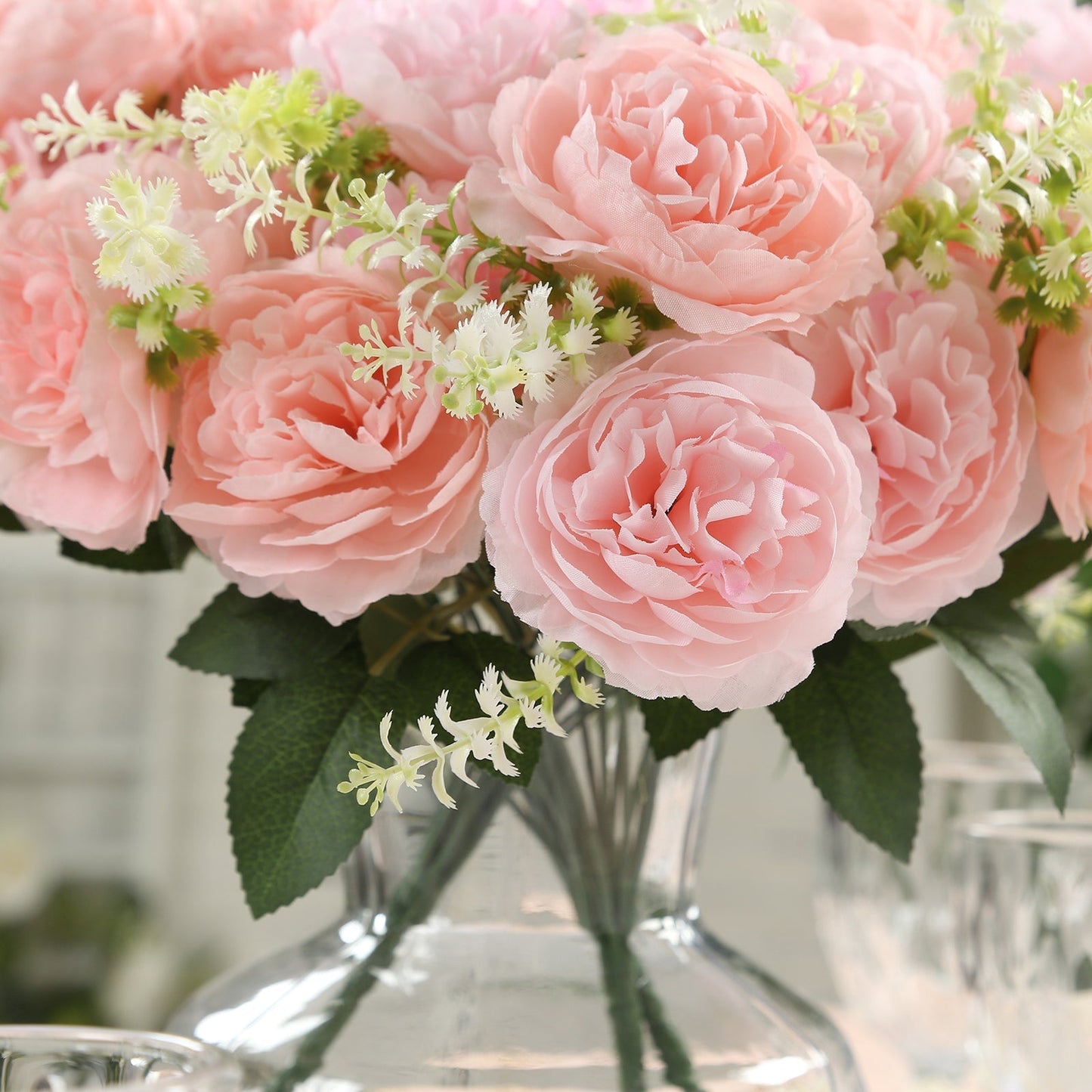 2-Pack Silk Peony Bouquet 14" Blush â€“ Lifelike Artificial Flower Arrangement for Vase Display, Events & Everyday Decor