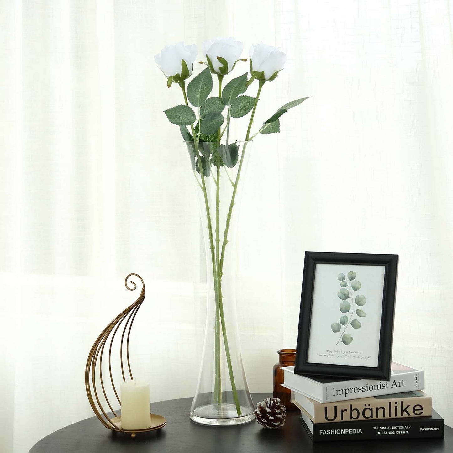 31" 24Pcs White Long Stem Artificial Silk Roses Flowers