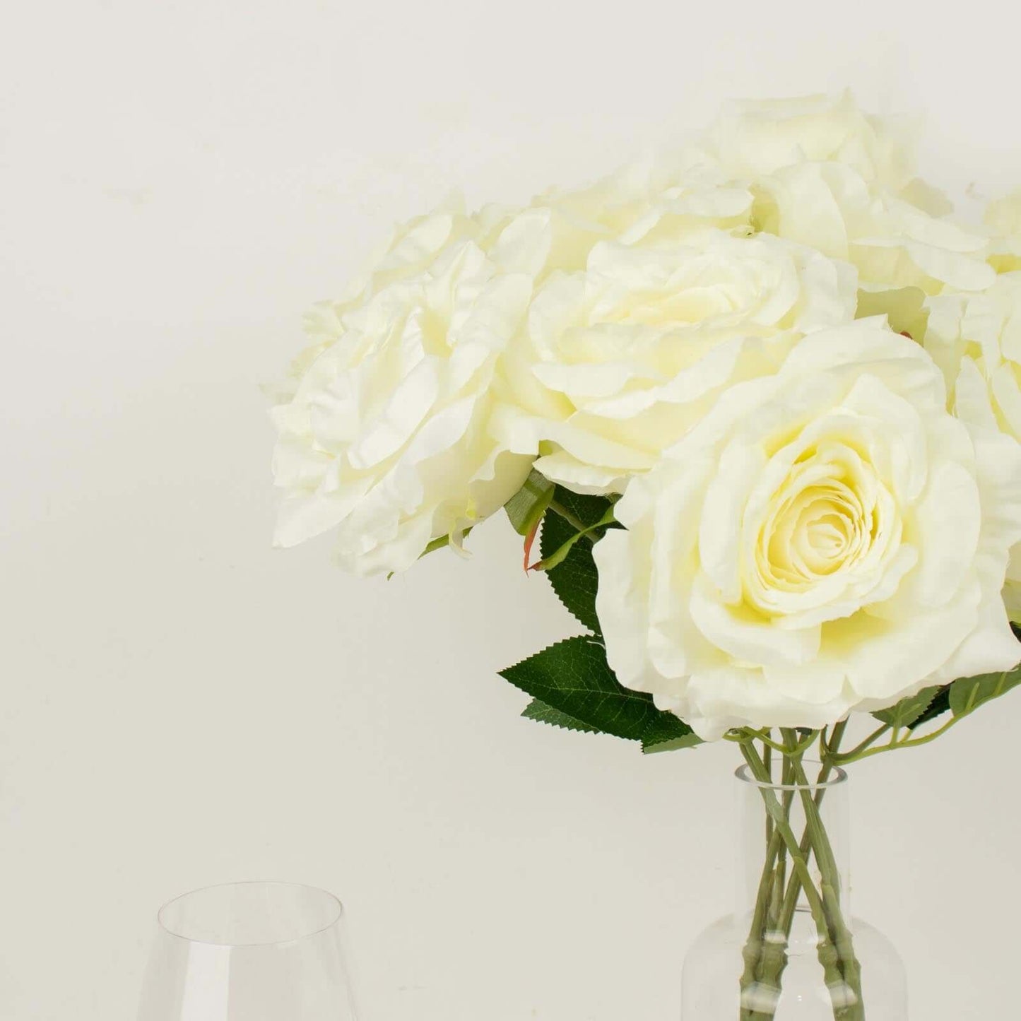 2 Bushes 17" Ivory Premium Silk Jumbo Rose Flower Bouquet, High Quality Artificial Wedding Floral Arrangements