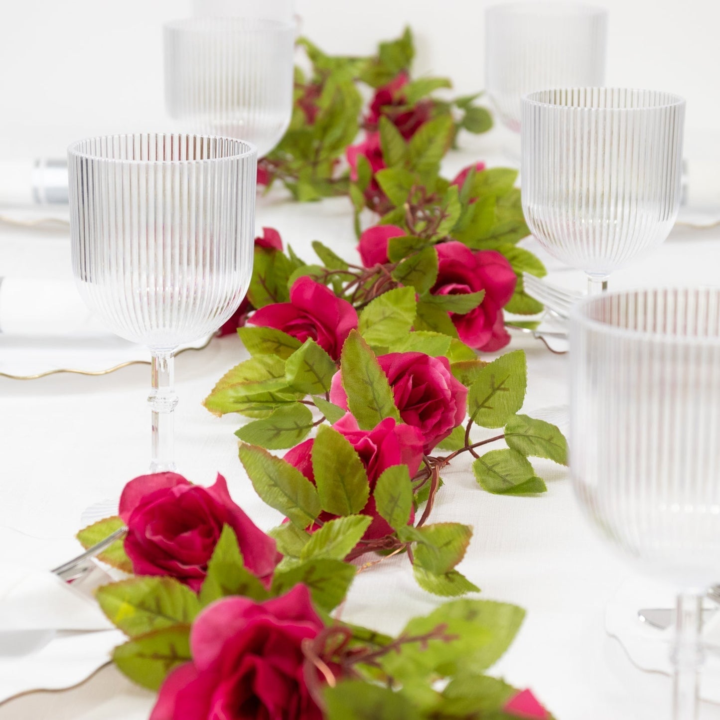 7ft 20 LED Red Silk Rose Flower Garland Vine String Lights, Warm White Battery Operated