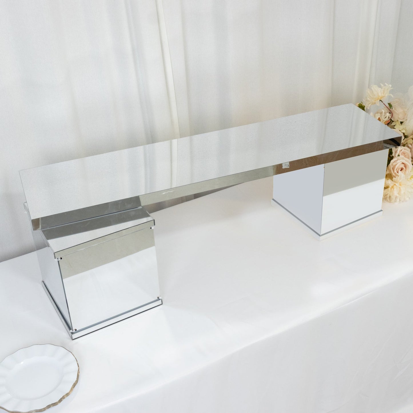 46"x12" Silver Acrylic Table Top Bridge for Rectangular Pillar Pedestal Stands, 4mm Thick Mirror Finish Plexiglass Connector Plate with Protective Film
