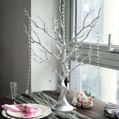 Manzanita Tree Centerpiece Metallic SIlver with 8 Acrylic Bead Chains for Weddings Parties & Event Displays 34"