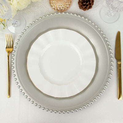 6-Pack Acrylic Round Charger Plates 13" in Silver with Beaded Rim, Decorative Dinner Party Charger Tableware