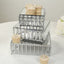 Set of 3 Silver Metal Crystal Pendant Cake Stands with Mirror Top, Stackable Square Dessert Display Trays - 7",10",12"