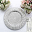 6-Pack Plastic Round Charger Plates 13" in Silver with Embossed Peacock Pattern, Stylish Disposable Charger Tableware