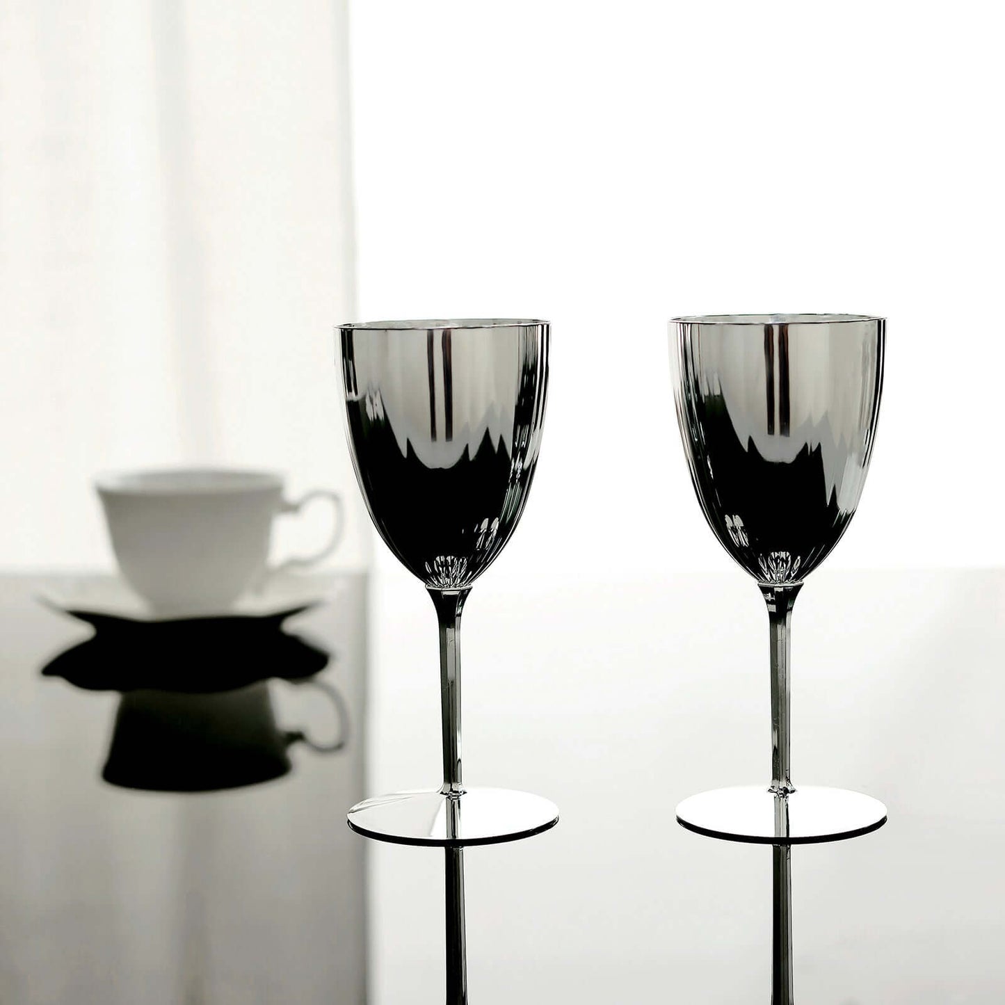 6-Pack Plastic Wine Glasses in Metallic Silver - Classy Disposable Goblets for Parties, Receptions & Banquets 8oz