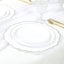 10-Pack Economy Plastic Round Charger Plates 13" in White with Silver Scalloped Rim, Decorative Dinner Party Serving Plates