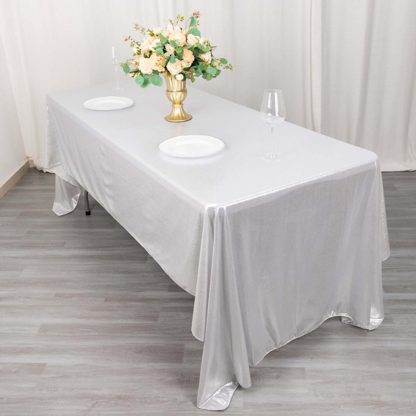 Sequin Dots Polyester 60"x126" Rectangle Tablecloth Shimmering Silver - Wrinkle Free & Sparkling Table Cover