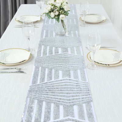 Sequin 12"x108" Table Runner Silver - Diamond Glitz Design