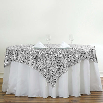 Sequin 72"x72" Table Overlay Square Tablecloth Silver - Big Payette Table Cover