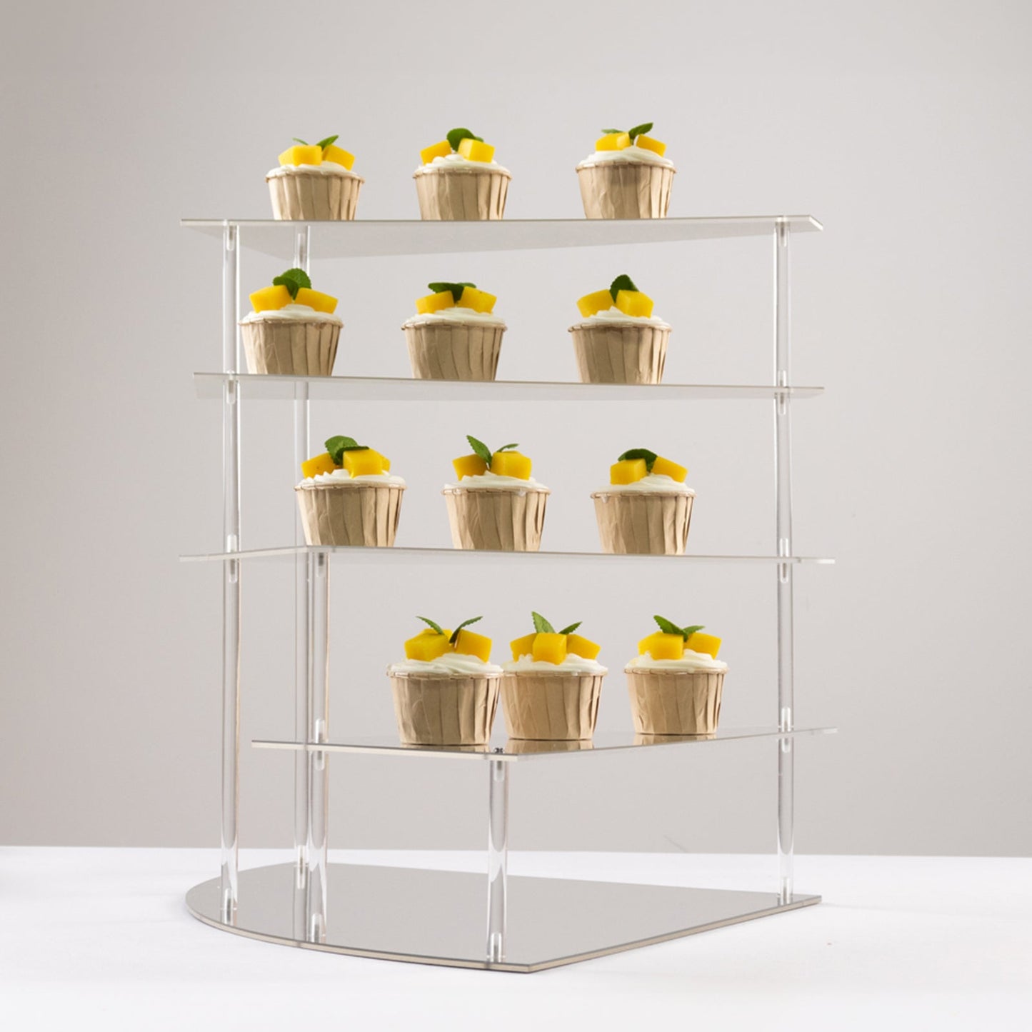 4-Tier Acrylic Cupcake Display Stand Silver Spiral Stairway Design - Stylish Reusable Multi Level Serving Tray Organizer Shelf Riser for Dessert Perfume Retail Jewelry & Collectibles 17"