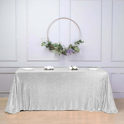 Sequin 90"x156" Rectangle Tablecloth Silver - Seamless Twinkling Table Cover
