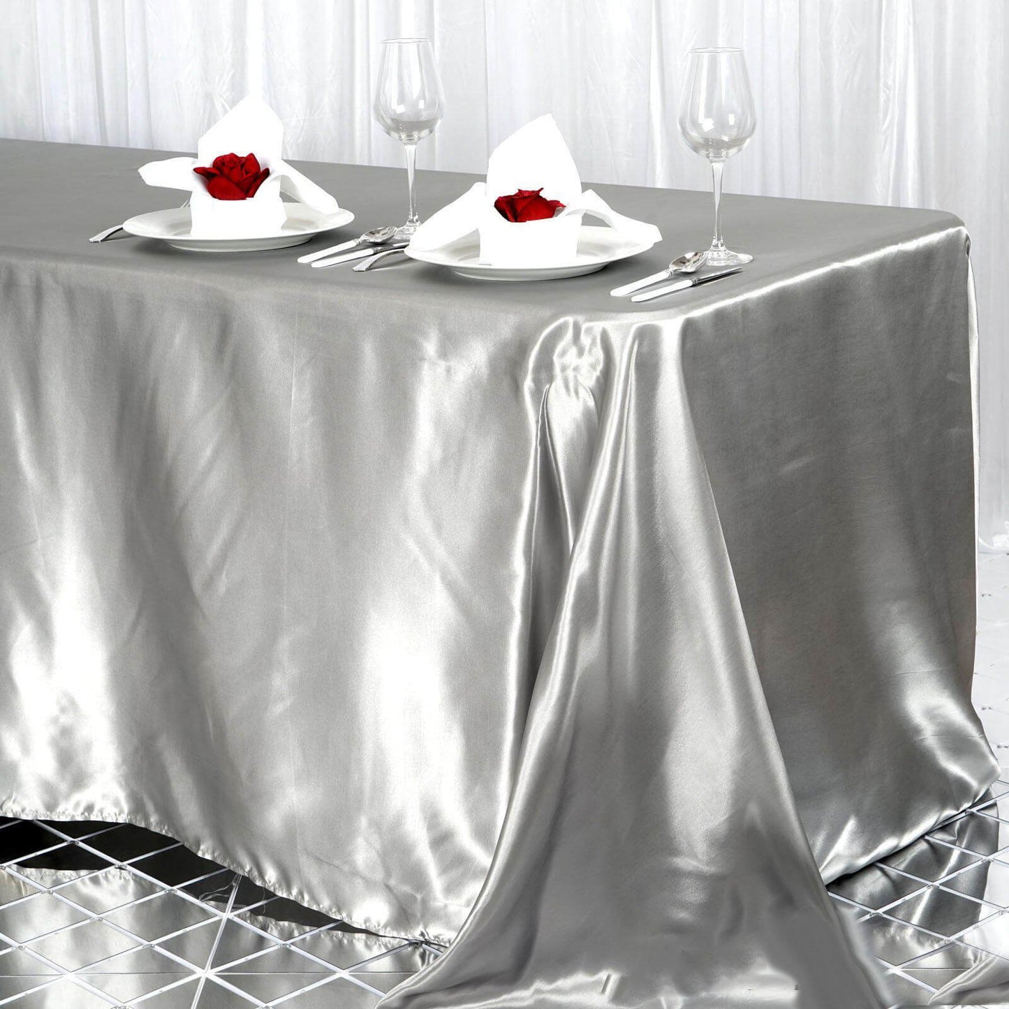 Satin Rectangular 90"x156" Tablecloth Silver - Seamless Table Cover