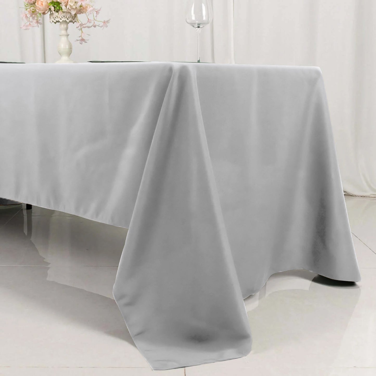 Premium Polyester 60"x126" Rectangle Tablecloth Silver - Stain-Resistant 220GSM Finish Table Cover