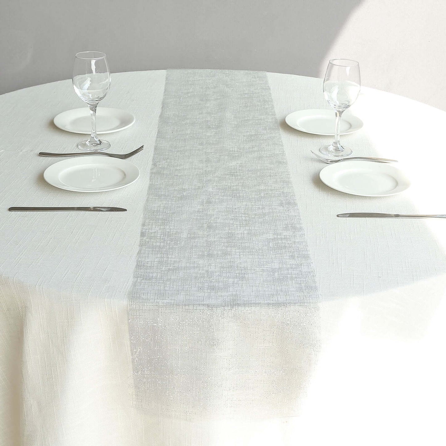 Mesh 11"x108" Table Runner Metallic Silver - Glitter Design for Convenient Event Decoration