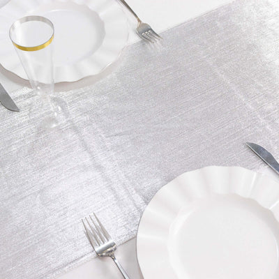 Polyester 12"x108" Table Runner Silver Shimmer Sequin Dots - Wrinkle-Free Finish Table Linen