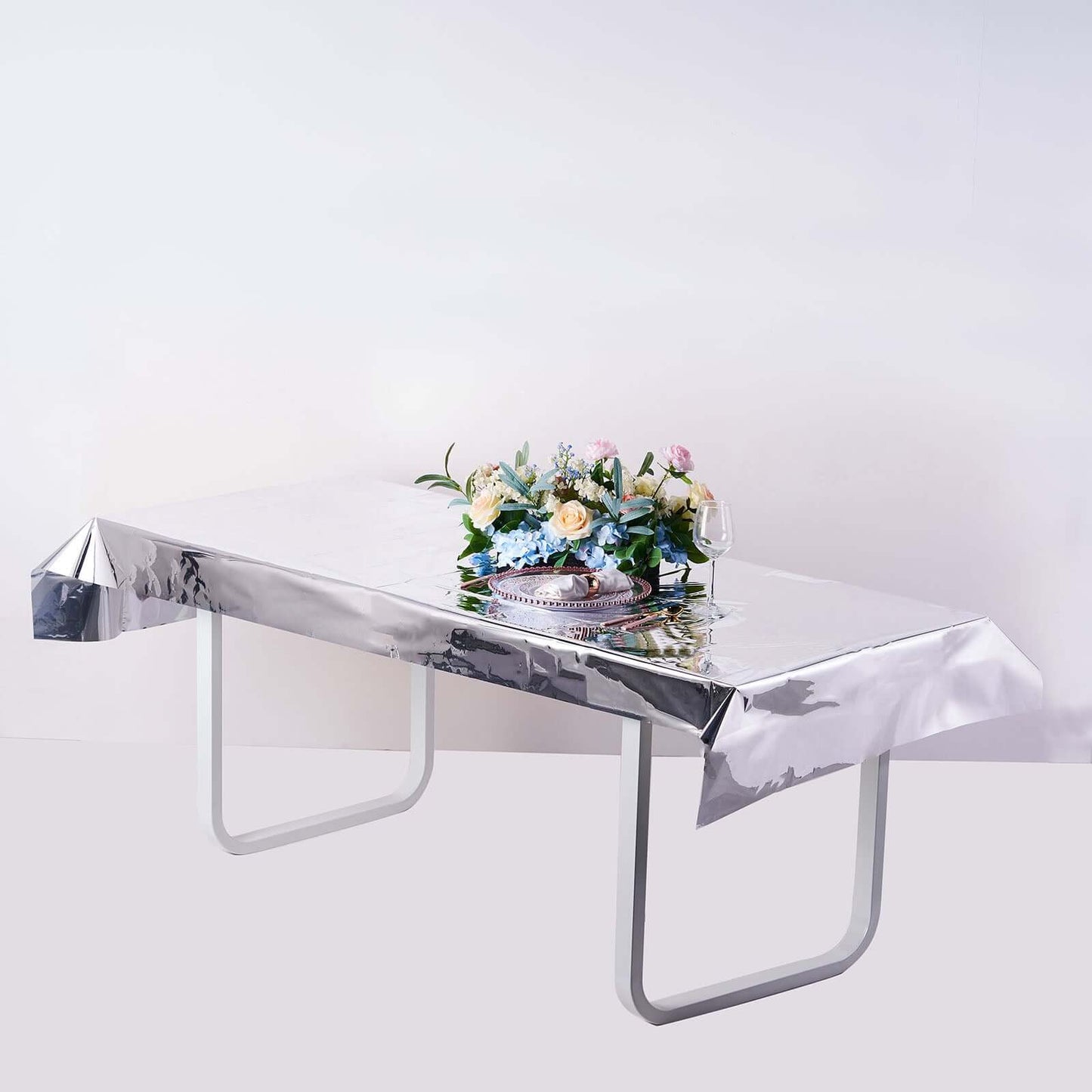Metallic Foil Tablecloth Rectangle Silver - Decorative Disposable Table Cover 40"x90"