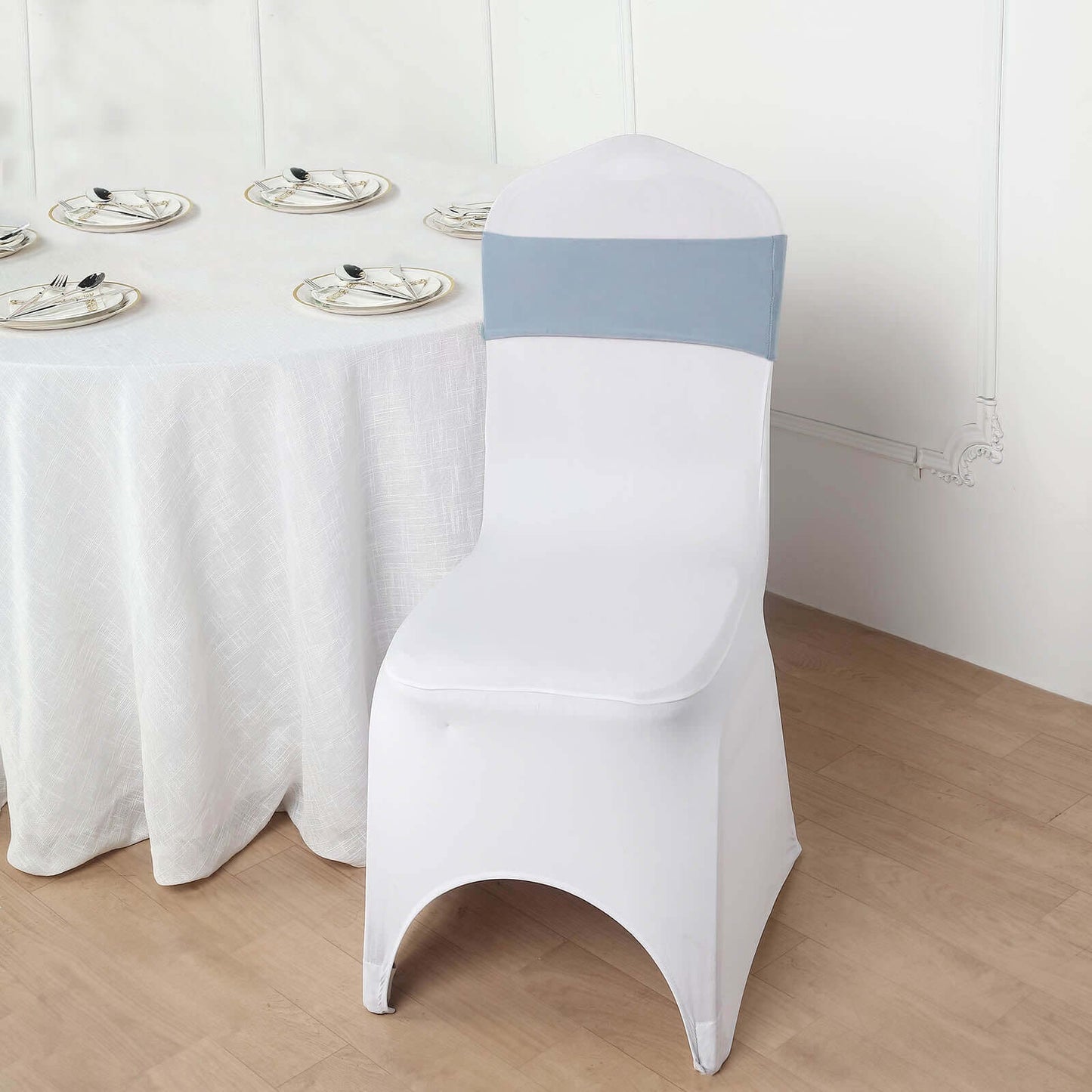 5 Pack Stretch Spandex Chair Sashes Dusty Blue - Fitted Finish Two Ply Heavy Duty Chair Bands 5"x12"
