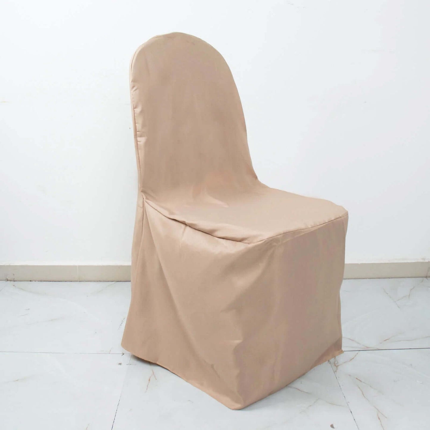 10 Pack Polyester Chair Cover for Banquet Chairs Nude - Stain-Resistant Reusable Slip-On Slipcover