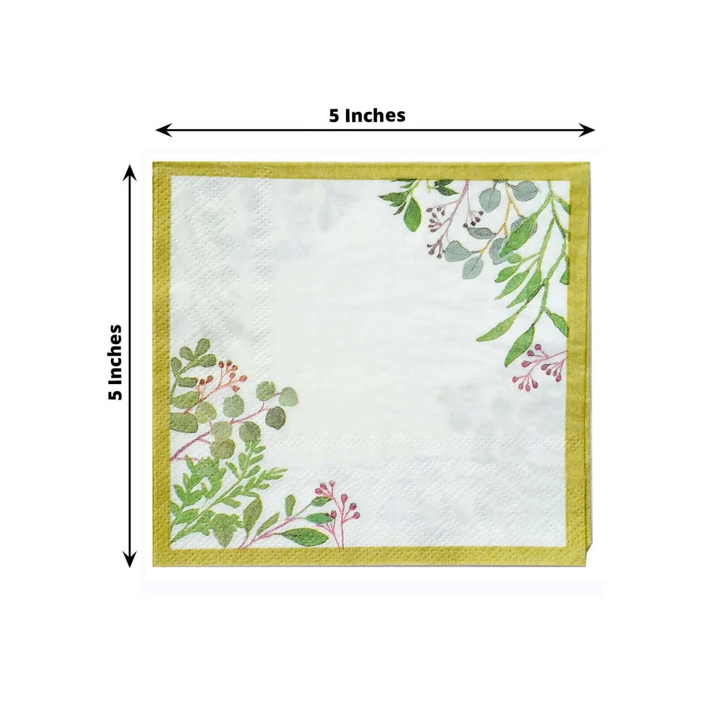 24-Pack Paper Dinner Napkins with Eucalyptus Design White Tropical Greenery 2 Ply - Soft 18GSM Wedding Cocktail Napkins 5"