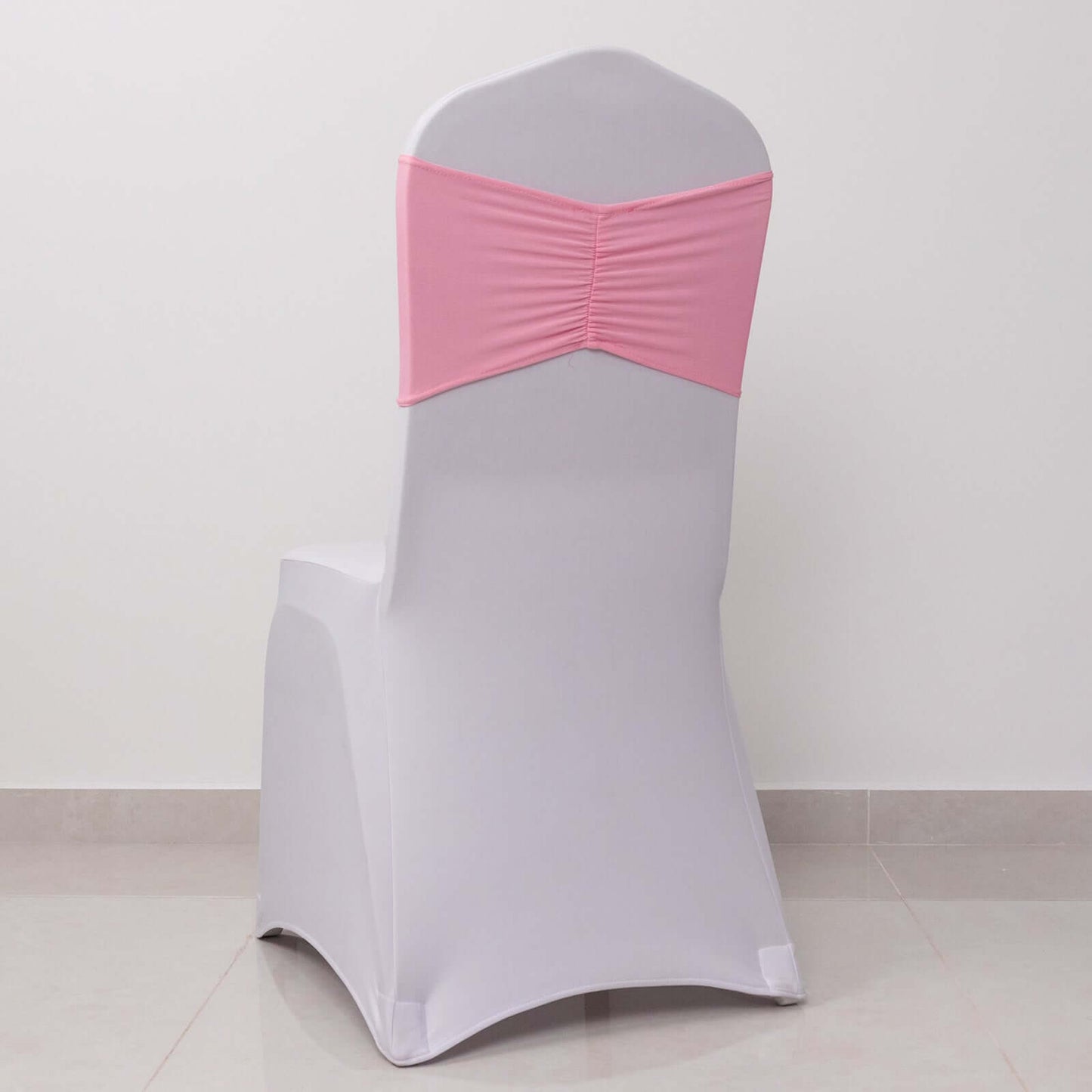 5 Pack Spandex Chair Sashes Pink Ruffled Style - Wide Easy to Use Stretch Chair Bands 8"x13"