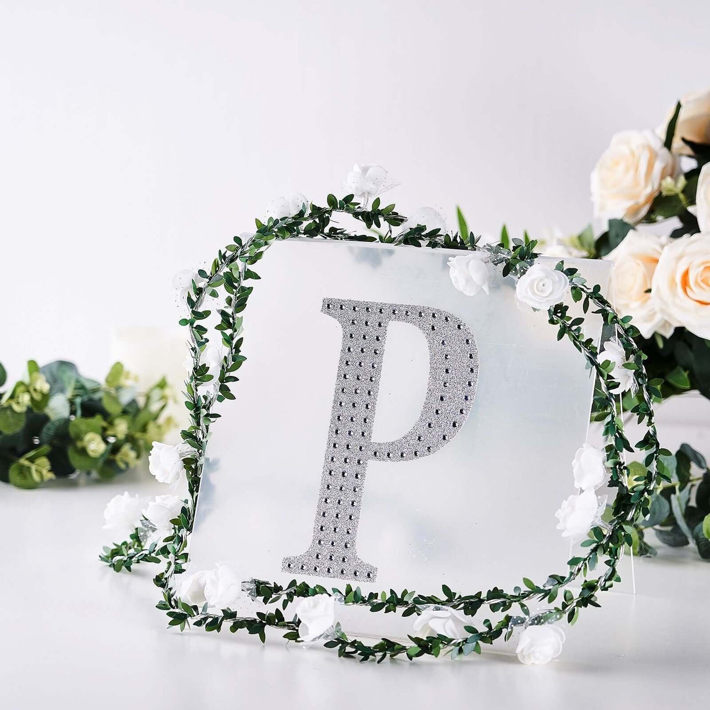 Decorative Rhinestone Alphabet "P" Letter Stickers, Glitter Adhesive Craft Letters Silver DIY Sparkle Embellishments 8"