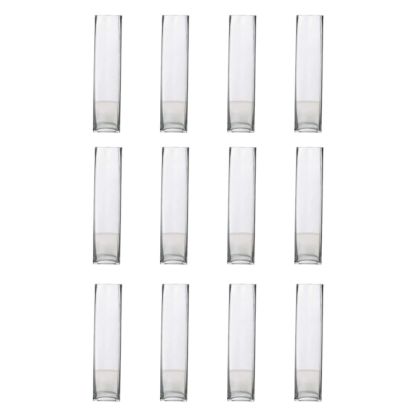 12-Pack Glass Cylinder Vases Square Clear - Durable Heavy Duty Floral Centerpieces for Weddings 14"