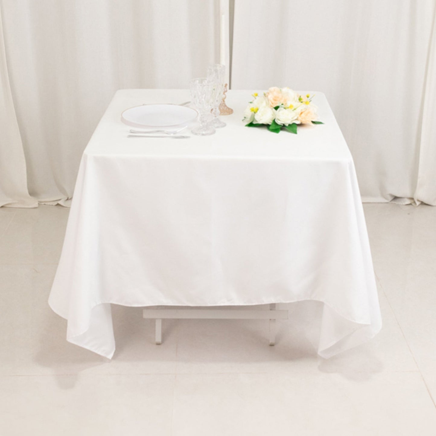 Cotton Blend 70"x70" Square Tablecloth White - Wrinkle-Resistant Fabric for Modern Table Decor