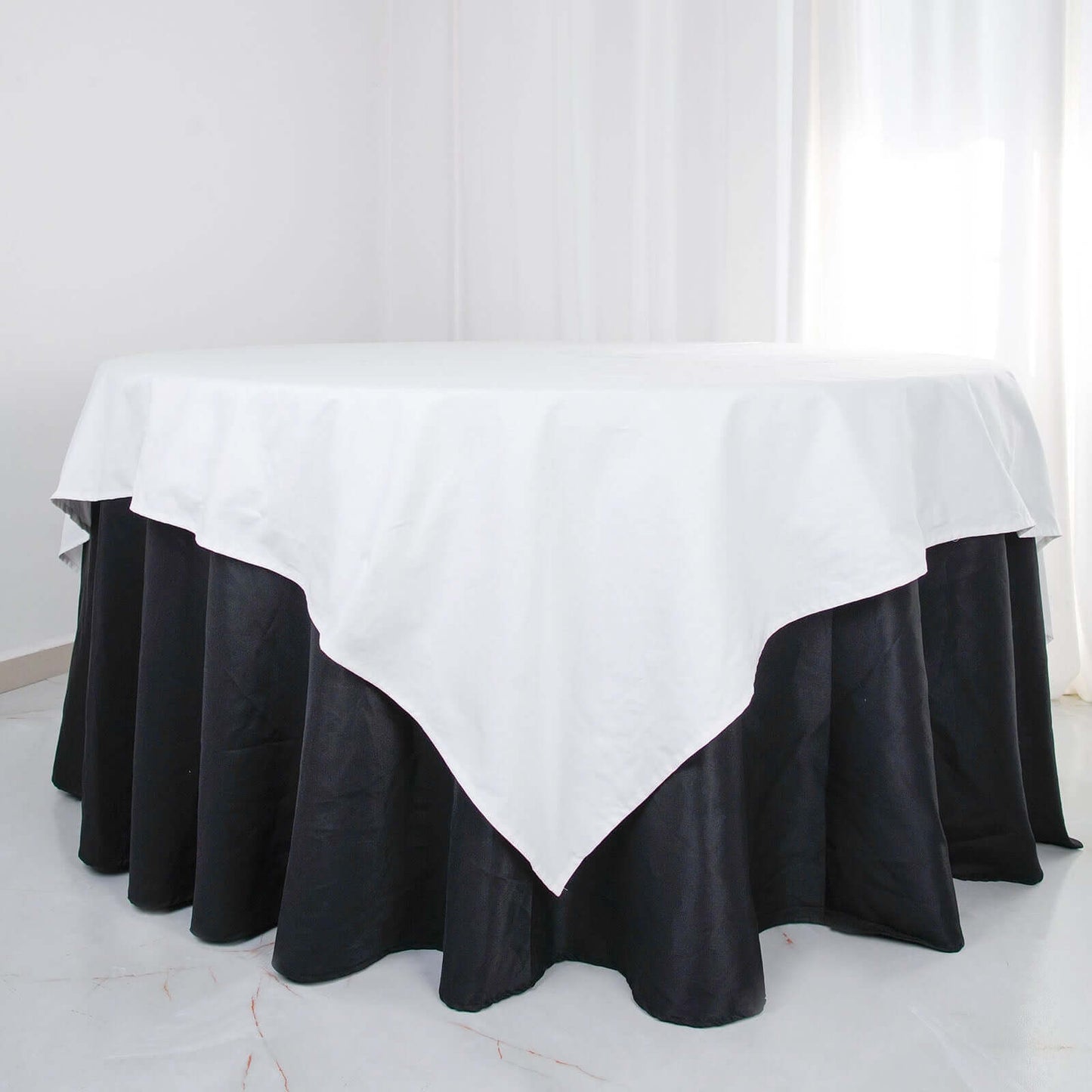 100% Cotton 90"x90" Table Overlay Square Tablecloth White Linen - Sophisticated, Soft & Breathable Fabric Table Cover