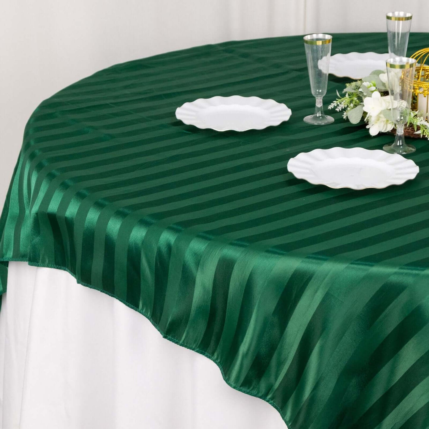 Satin 72"x72" Table Overlay Square Tablecloth Hunter Emerald Green - Stripe Table Topper