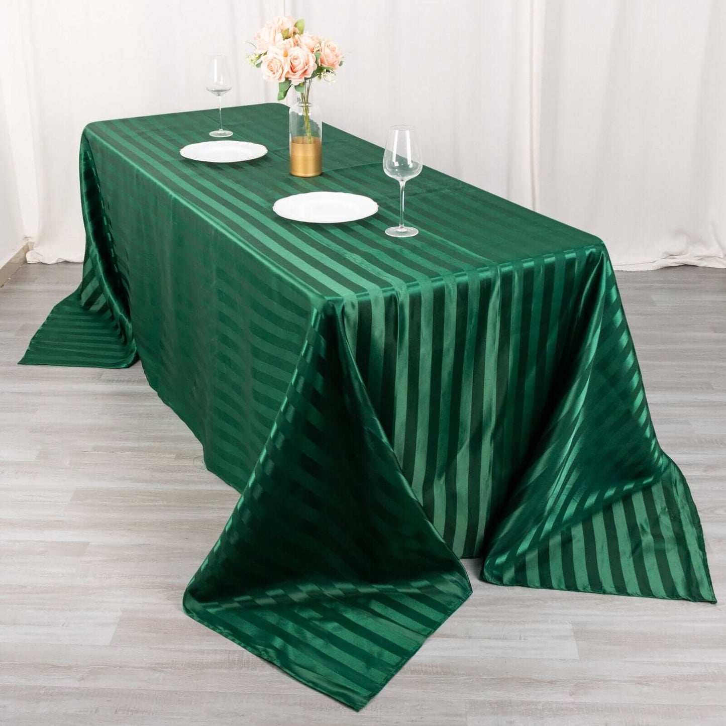Satin Striped 90"x132" Rectangular Tablecloth Hunter Emerald Green - Seamless Silky Smooth Table Cover