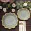 25-Pack Paper Dessert Plates in Sage Green with Gold Scallop Rim - Disposable 300GSM Appetizer Salad Plates 8"