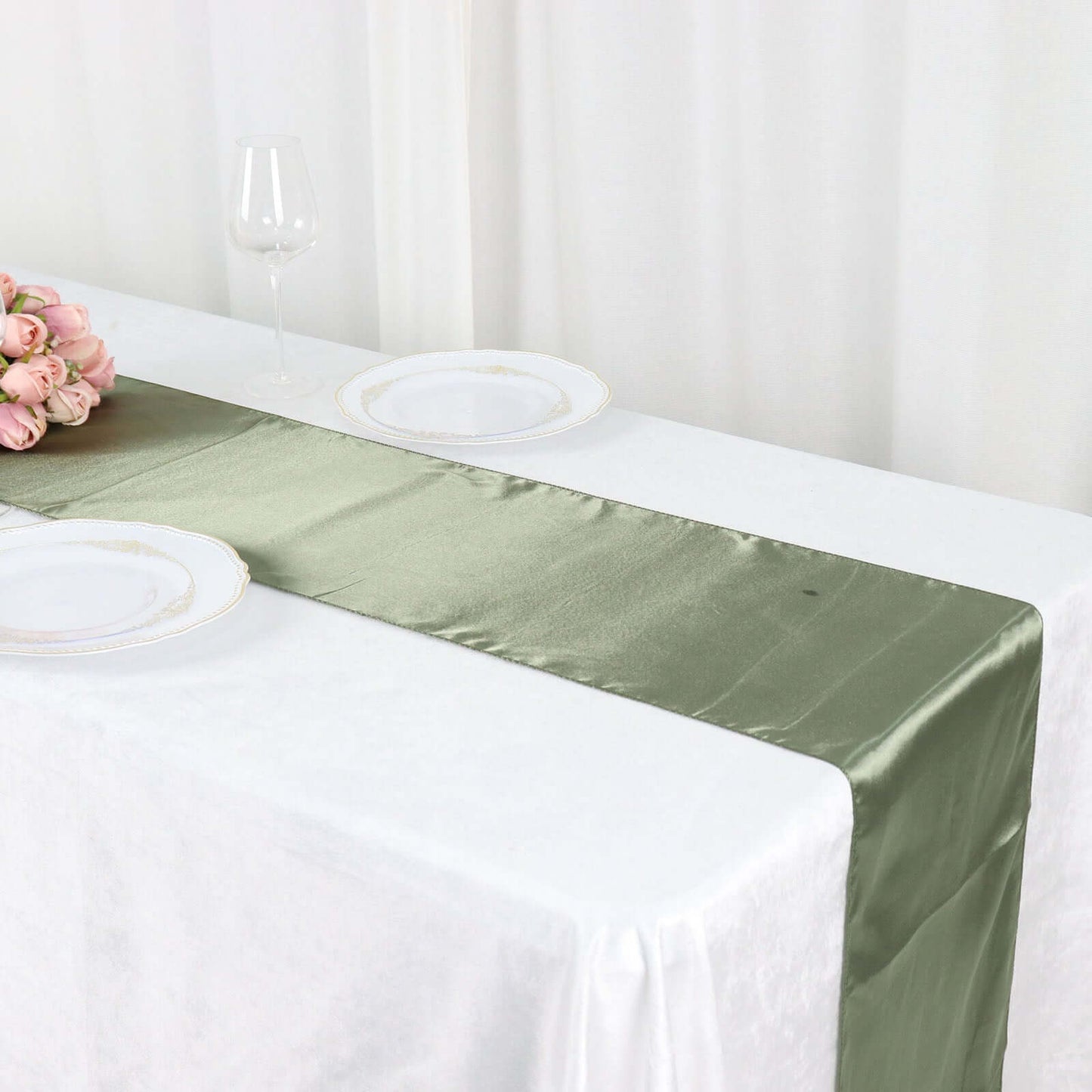 Satin 12"x108" Table Runner Dusty Sage Green - Stylish Table Linen