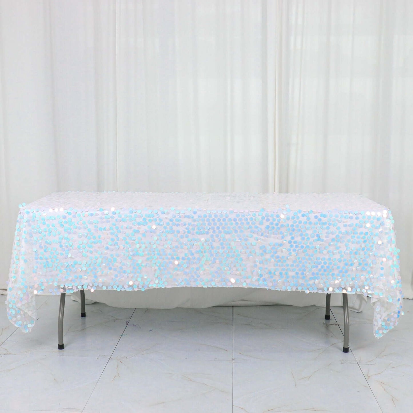 Sequin 60"x102" Rectangle Tablecloth Iridescent Blue - Big Payette Design for Modern Gatherings