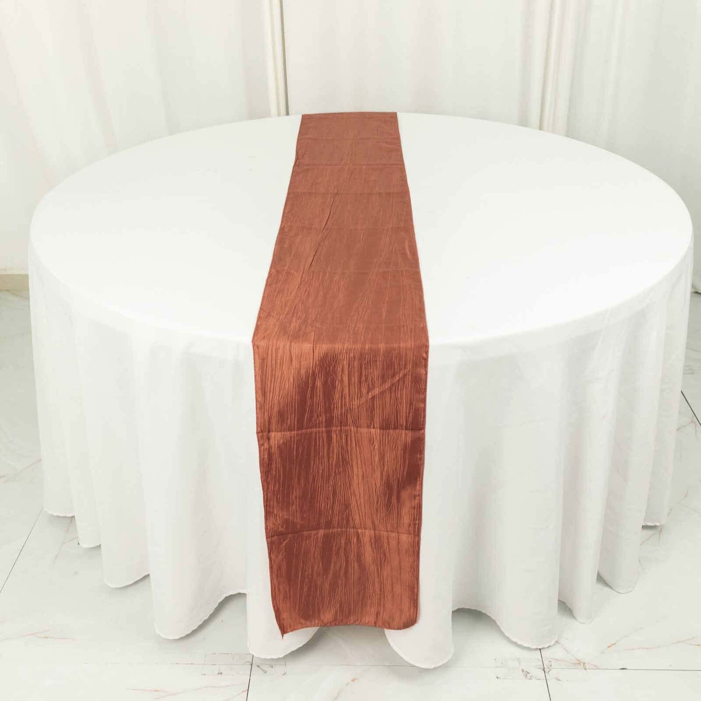 Taffeta 12"x108" Table Runner Terracotta (Rust) - Accordion Crinkle Design