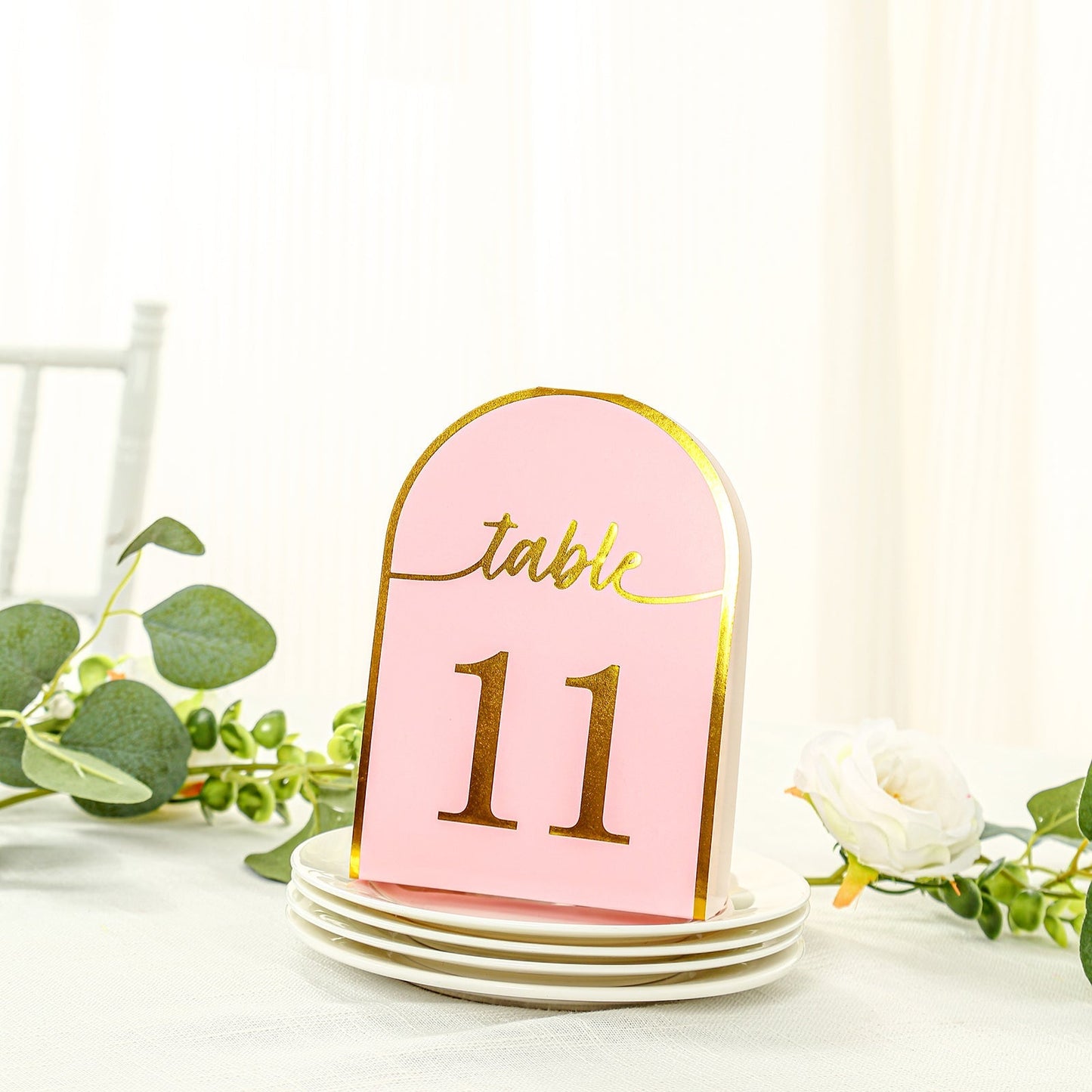 25-Pack 7" Disposable Table Numbers, Blush Free Standing Double Sided Table Number Place Cards with Metallic Gold Foil Numbers 1-25