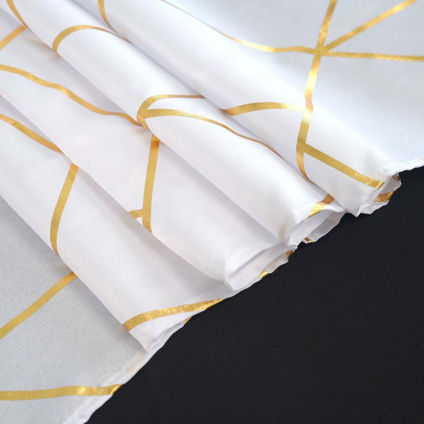 Polyester 54"x54" Square Tablecloth White with Gold Foil Geometric Pattern - Wrinkle-Resistant & Durable for Stylish Settings