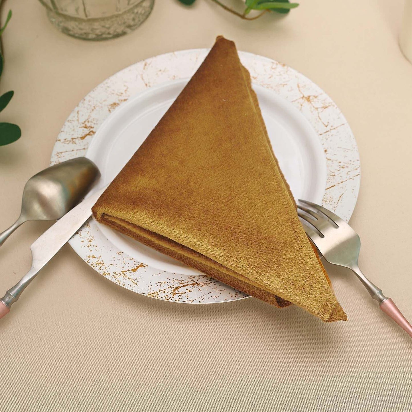 5 Pack Premium Velvet 20"x20" Napkins Gold - Soft Sheen Finish Cloth Napkins for Upscale Gatherings