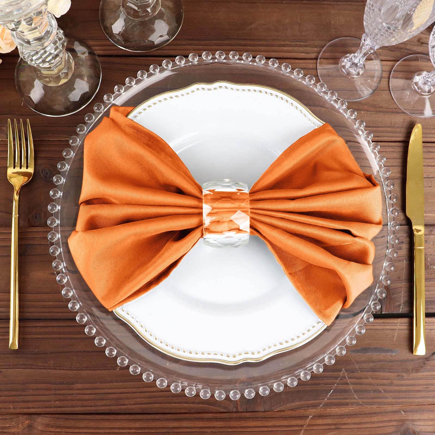 5 Pack Polyester 20"x20" Napkins Orange - Wrinkle Resistant & Easy Care Cloth Napkins