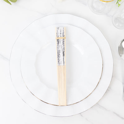 5-Pack Paper Folding Fans Party Favors in White & Black French Toile Pattern, Handheld Fans with Bamboo Frame