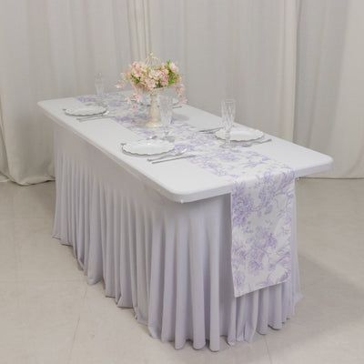 Polyester Table Runner 12"x108" White with Lavender Lilac French Toile Floral Print - Stylish Reusable Table DÃ©cor
